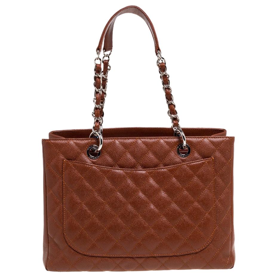 Chanel Caramel Brown Quilted Caviar Leather Grand Shopper Tote