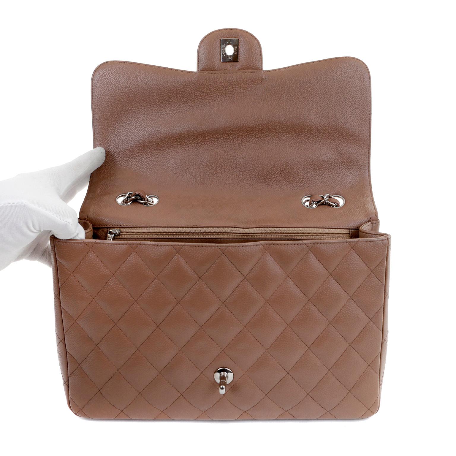 Brown Chanel Caramel Caviar Jumbo Classic Flap Bag  For Sale