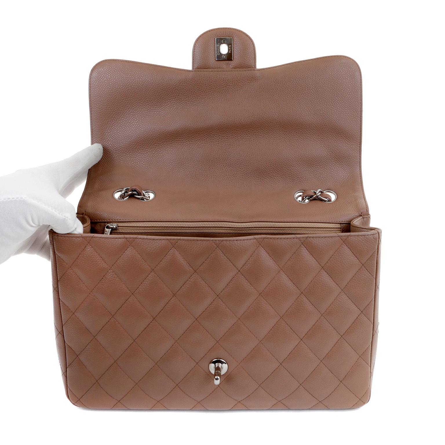 Brown Chanel Caramel Caviar Jumbo Classic Flap Bag For Sale