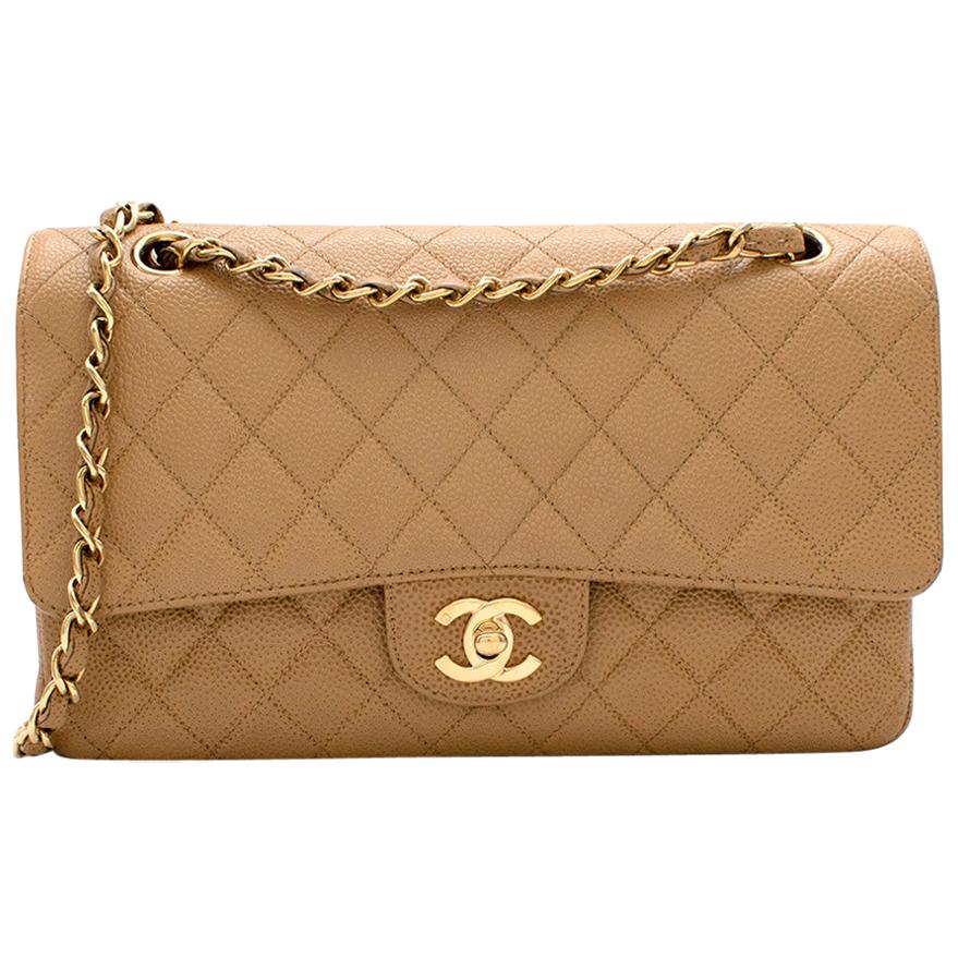 Chanel Caramel Caviar Leather Vintage Quilted Classic Double Flap