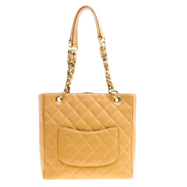 Chanel Caramel Quilted Caviar Leather Petite Shopping Tote For Sale at  1stDibs