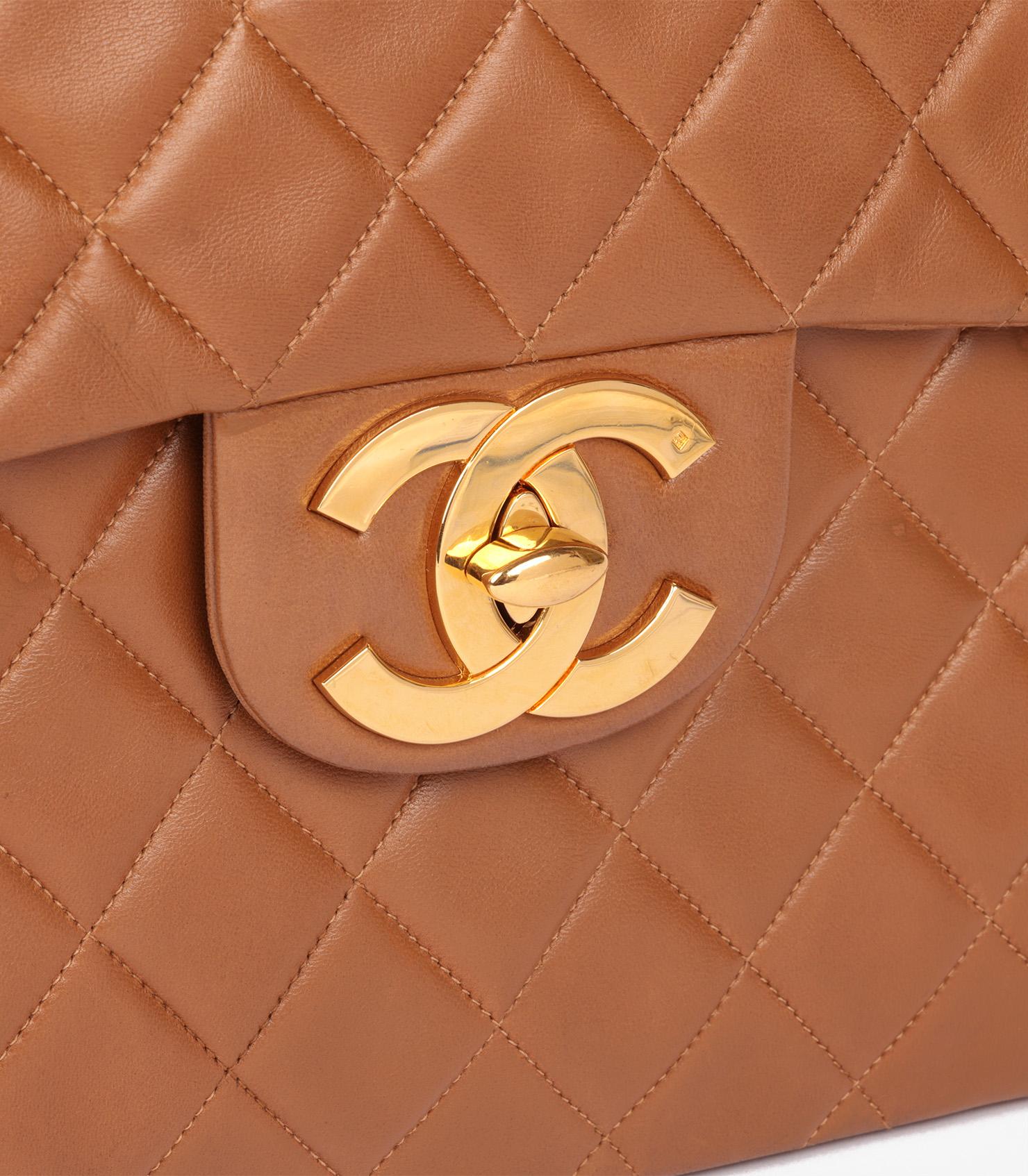 Chanel Caramel Quilted Lambskin Vintage Maxi Jumbo XL Classic Single Flap Bag 6