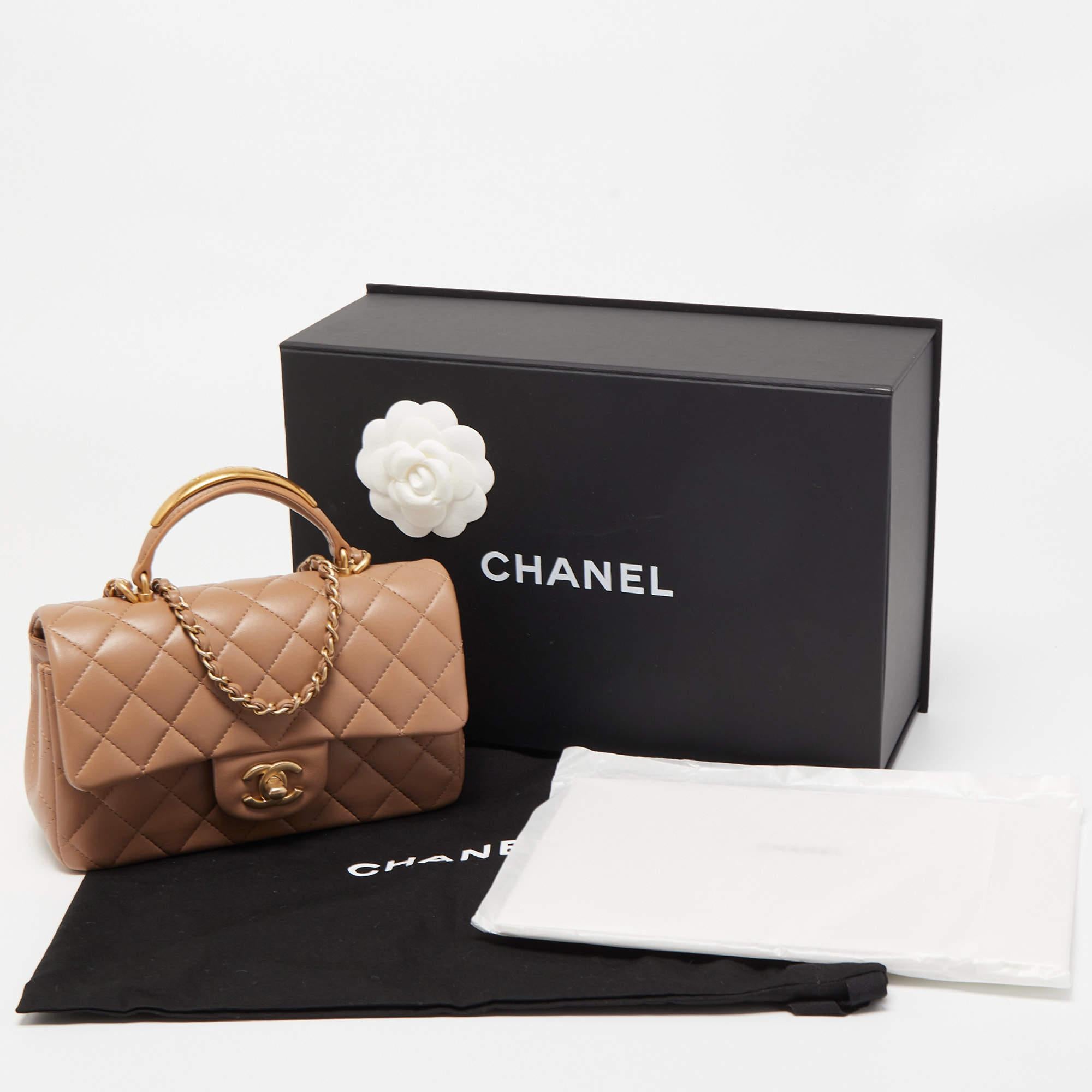 Chanel Caramel Quilted Leather Mini Classic Top Handle Bag 9