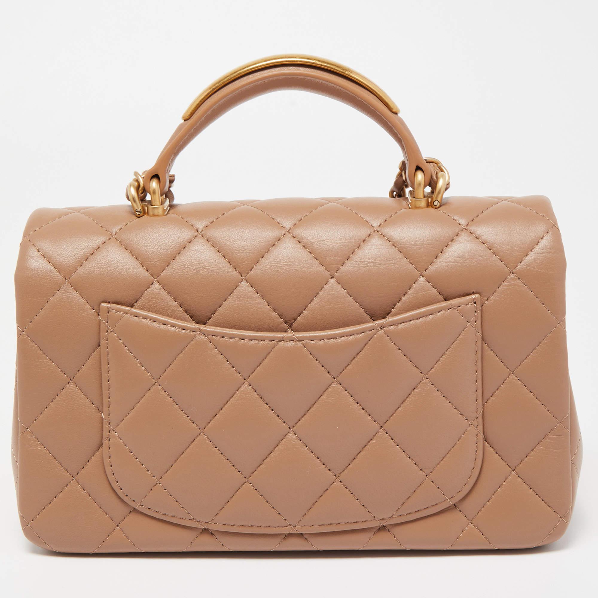 Chanel Caramel Quilted Leather Mini Classic Top Handle Bag In New Condition In Dubai, Al Qouz 2