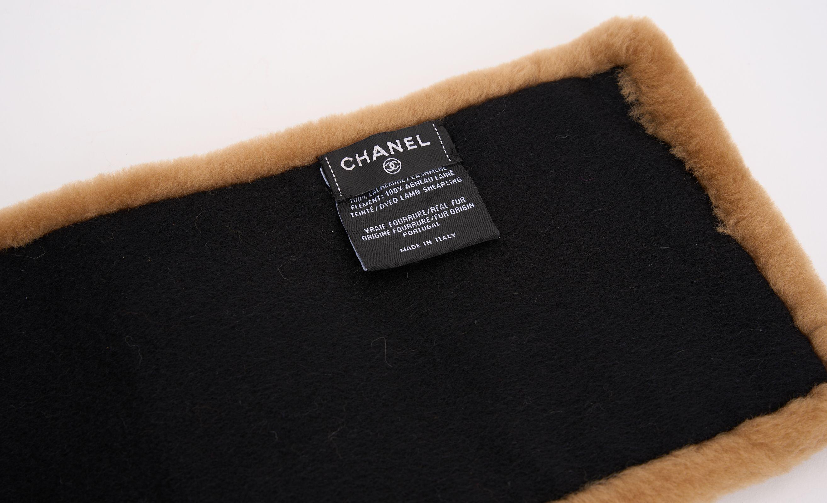 Chanel Caramel Shearling Logo Scarf In New Condition For Sale In West Hollywood, CA