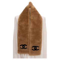 Chanel Caramel Shearling Logo Scarf