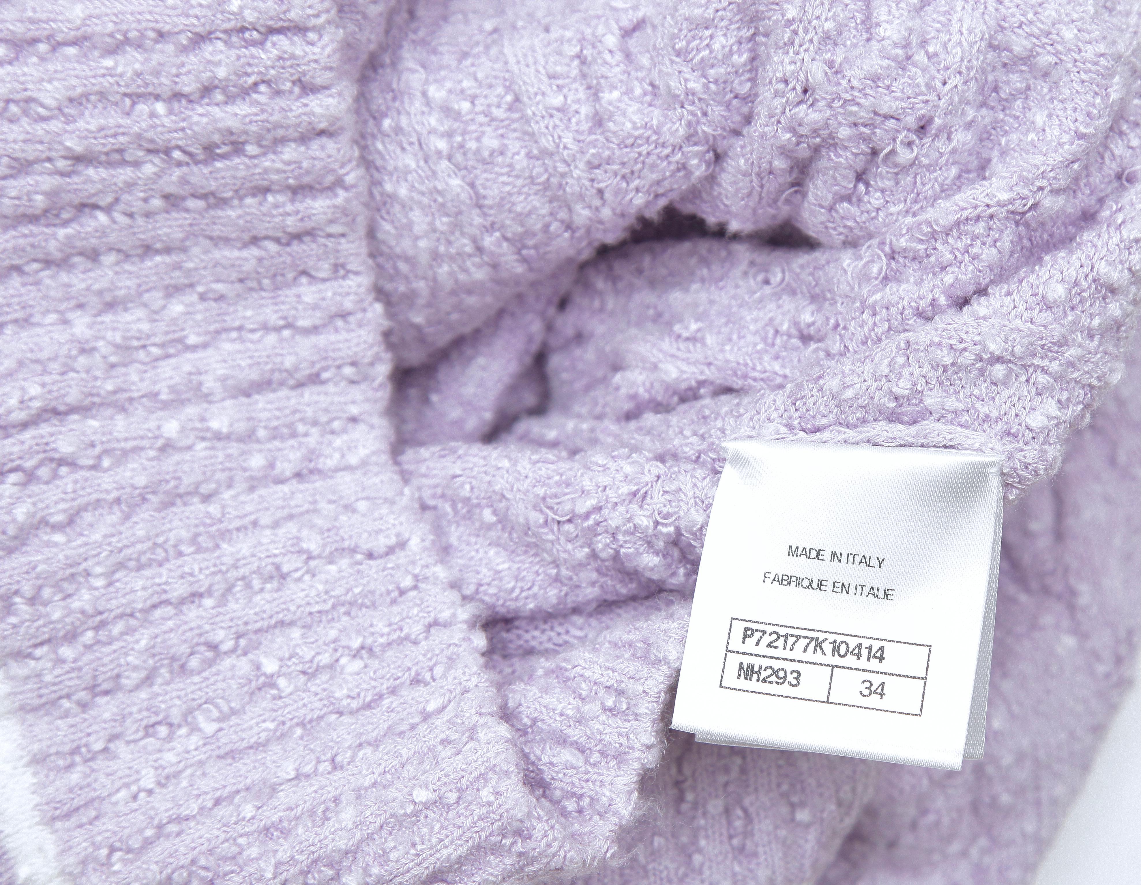 CHANEL Strickjacke Pullover-Strickoberteil Lavendel Weiß Langarm Gürtel V-Ausschnitt 34 2022 im Angebot 8