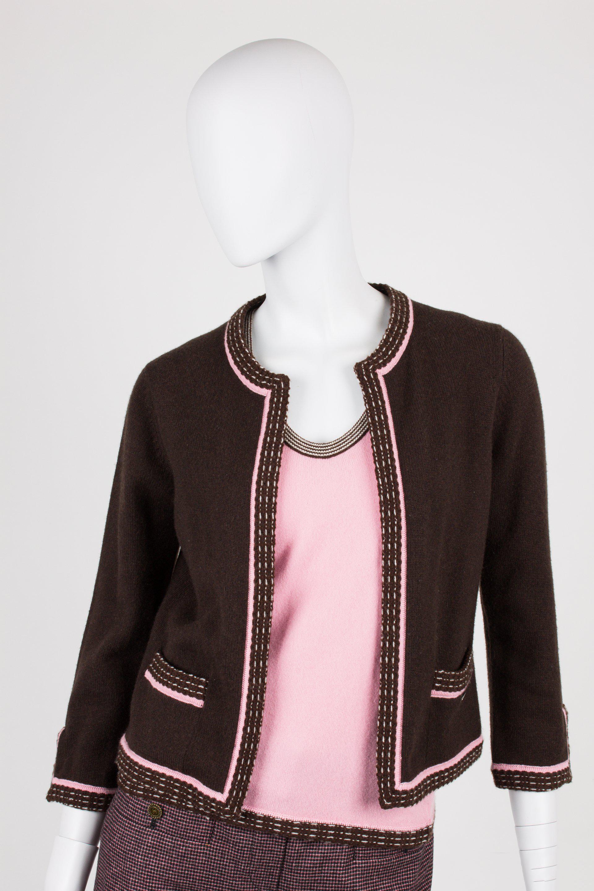 Women's Chanel Cardigan/Top/Pants 3-pcs Suit - brown/pink For Sale