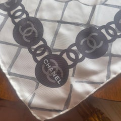 Chanel 90x90 Silk Scarf, Never Worn – Camellia Print and Interlaced CC Logos