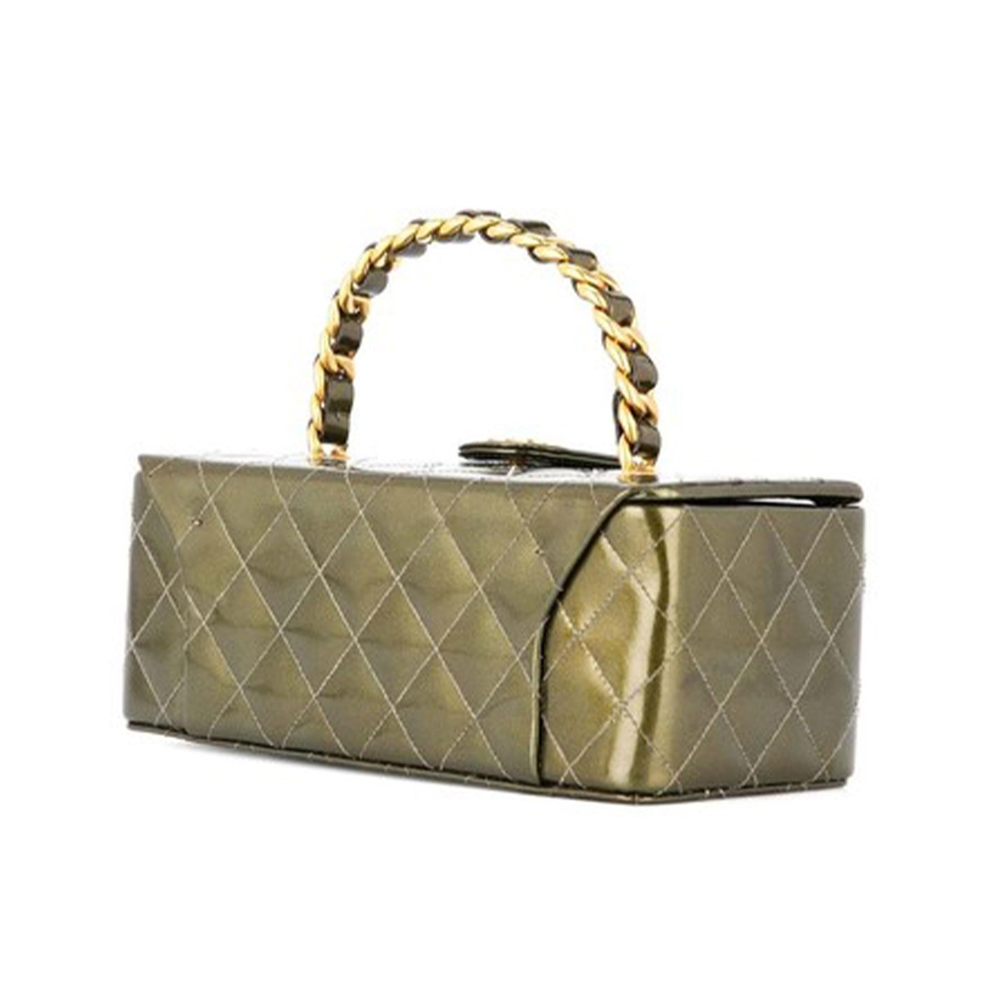 Chanel Case Clutch Box Rare Vanity Minaudière Mini Trunk Jewelry Deep Green In Good Condition For Sale In Miami, FL