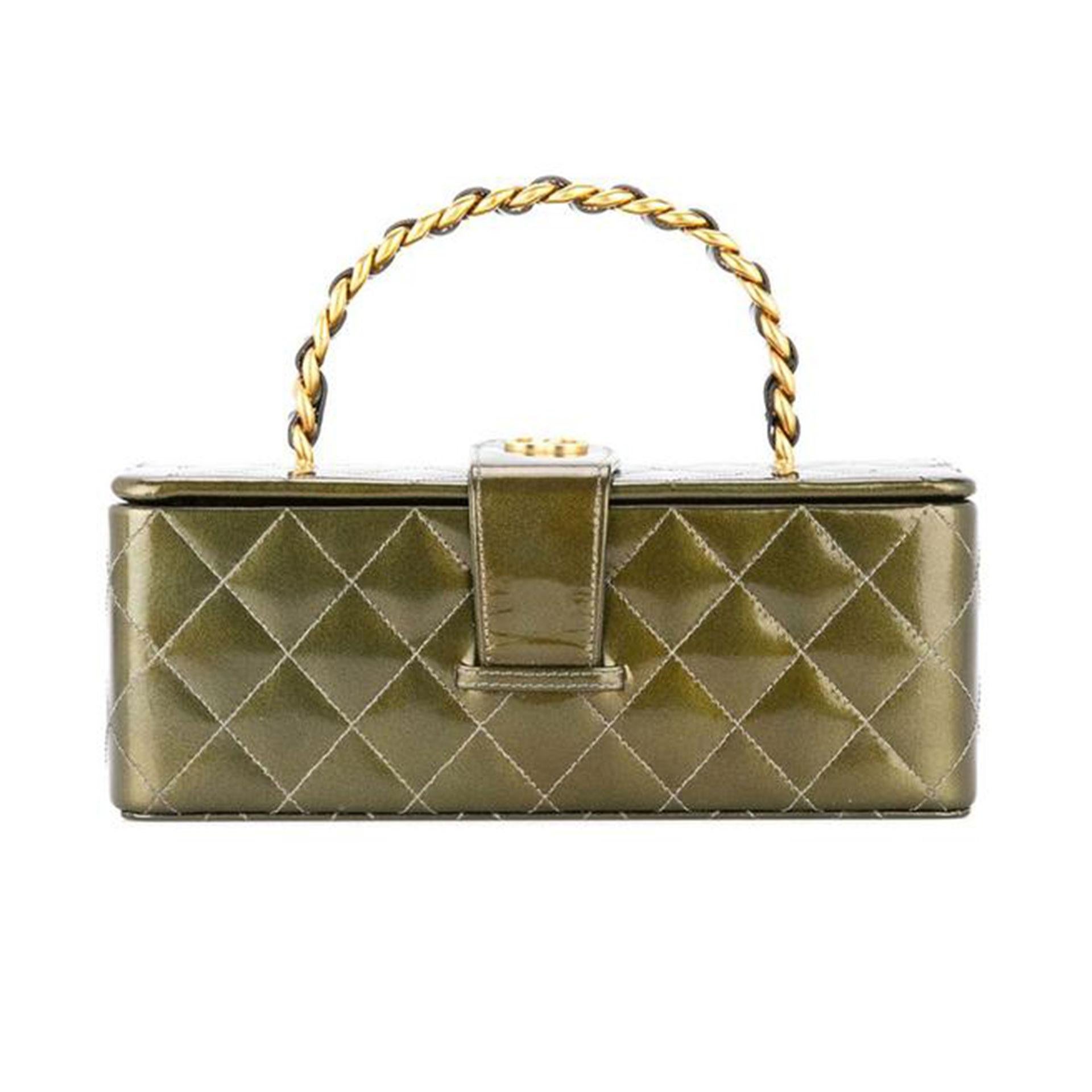 Brown Chanel Case Clutch Box Rare Vanity Minaudière Mini Trunk Jewelry Deep Green For Sale