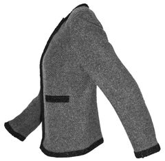 Chanel Cashmere & Alpaca Grey W/  Black Silk Ribbon Trim 2010 Fall Jacket