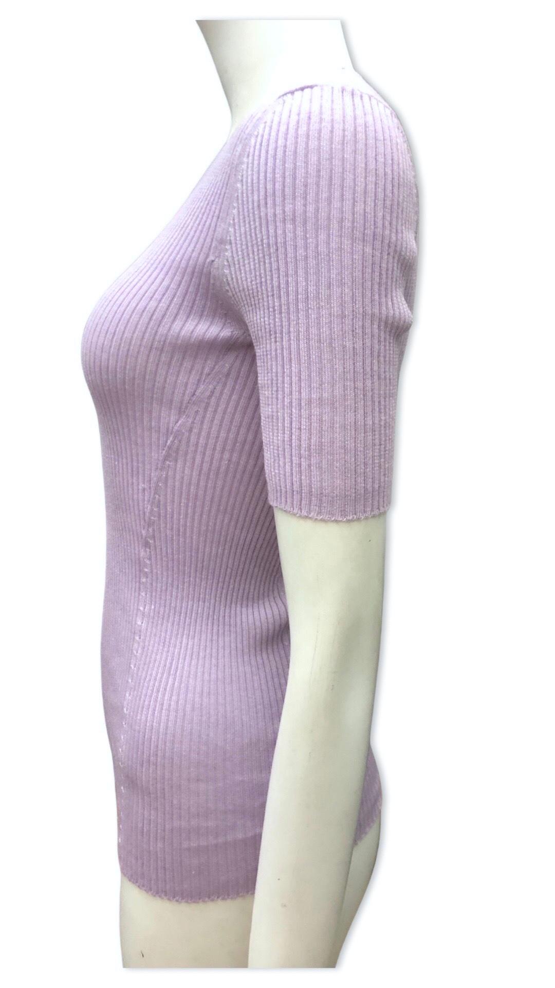 Gray Chanel purple silk and cashmere short sleeves top For Sale