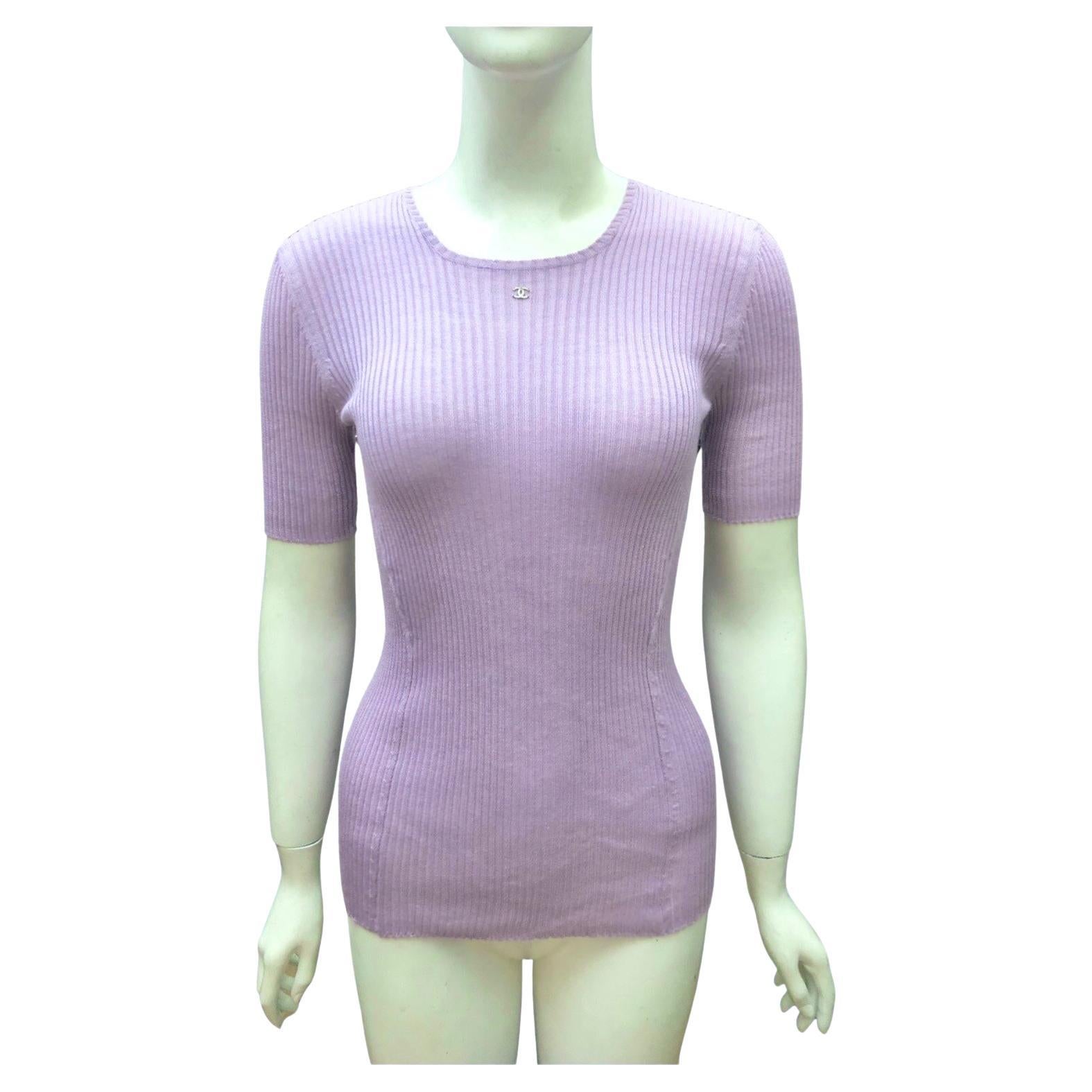 Chanel Cashmere and Silk Purple Short Sleeves Top For Sale at 1stDibs