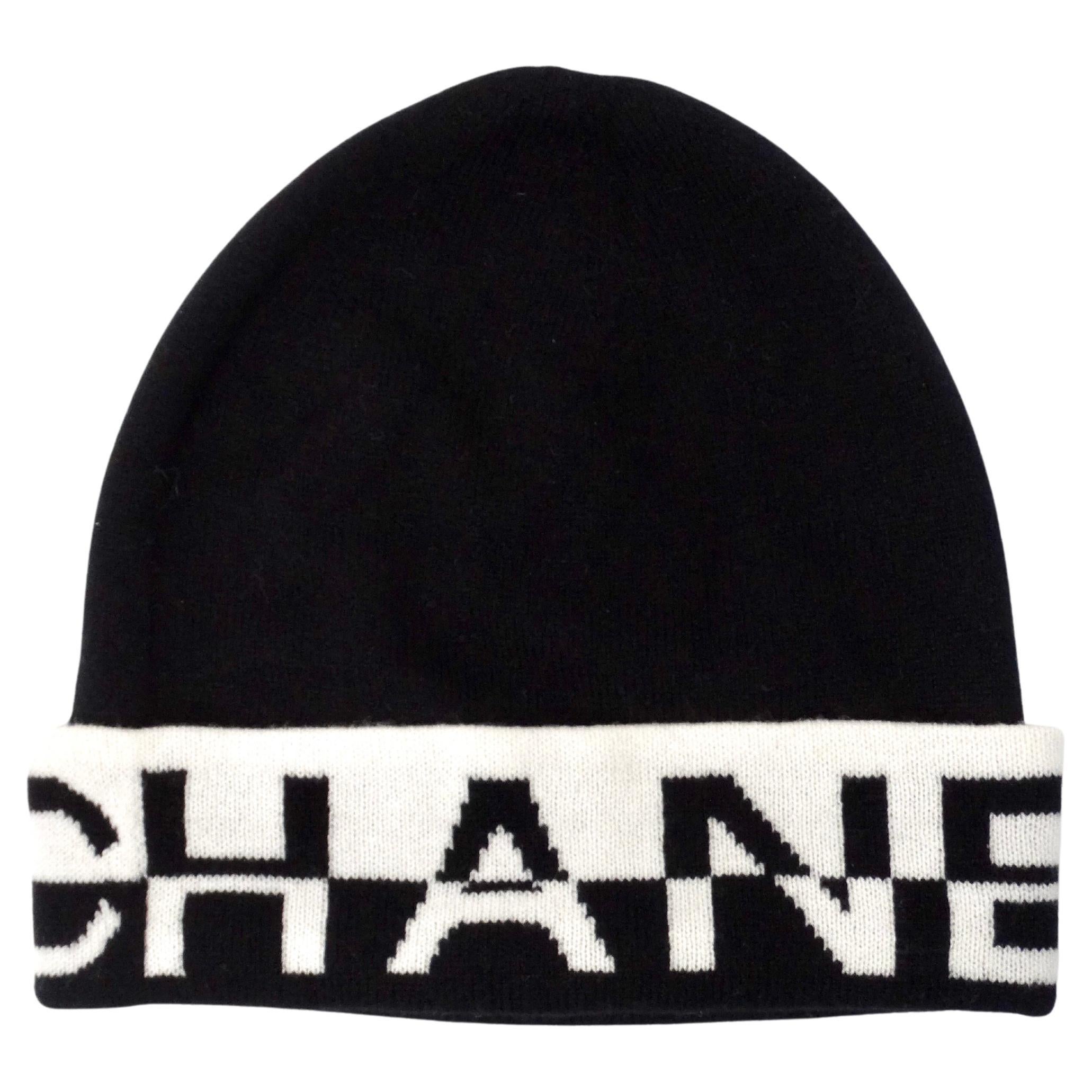 Chanel Cashmere Black & White Logo Beanie