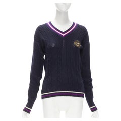 CHANEL Pullover aus Kaschmirmischung mit marineblauem, besticktem Badge FR38 M