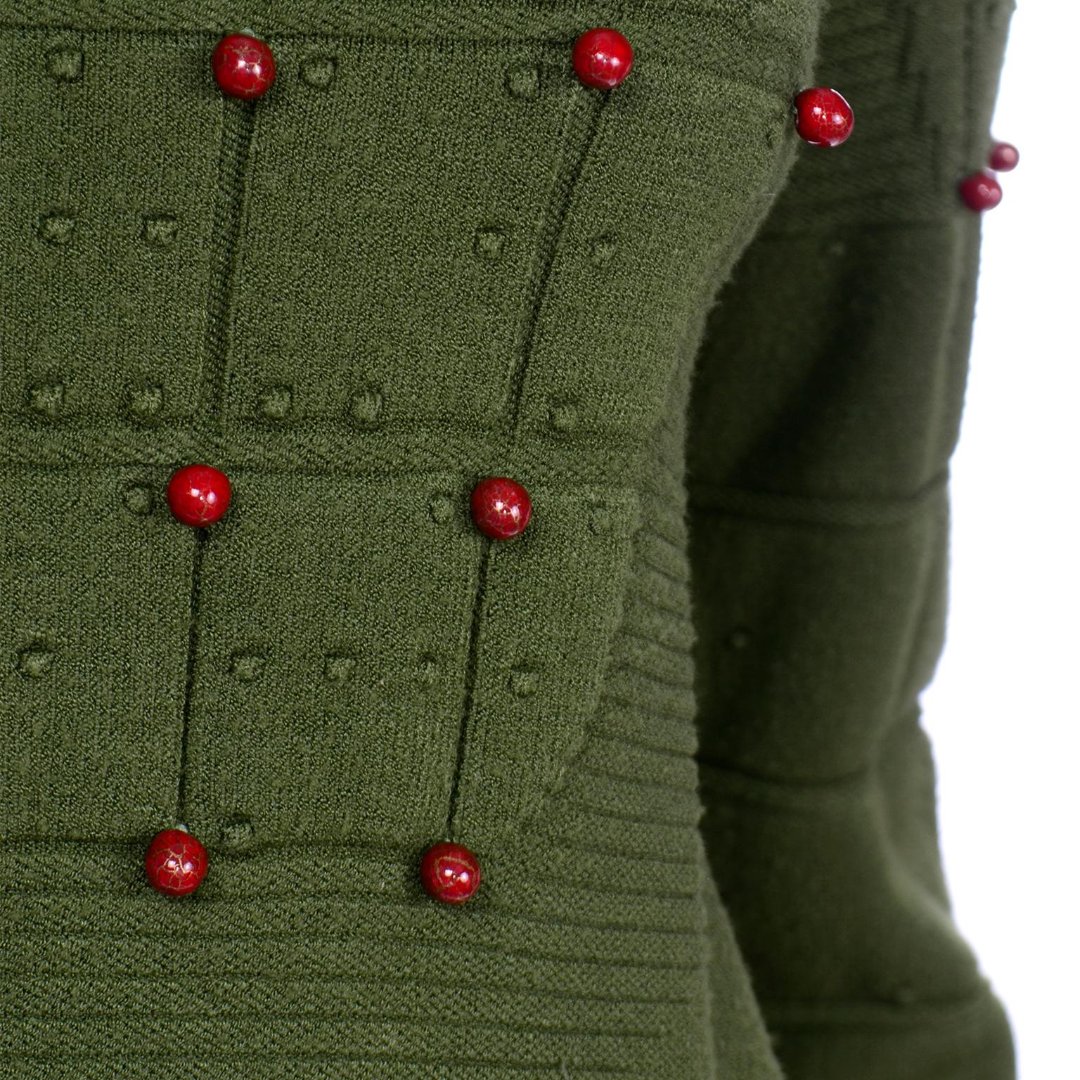 Chanel Cashmere Blend Textured Beaded Green Pullover 2010 Runway Sweater  For Sale 1