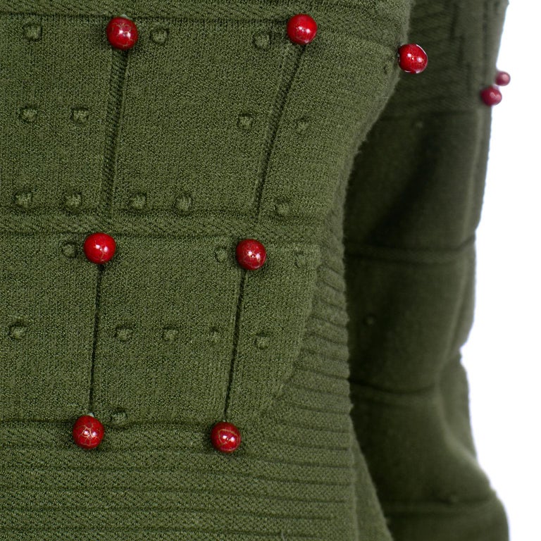 Chanel Cashmere Blend Textured Beaded Green Pullover 2010 Runway Sweater  For Sale 4