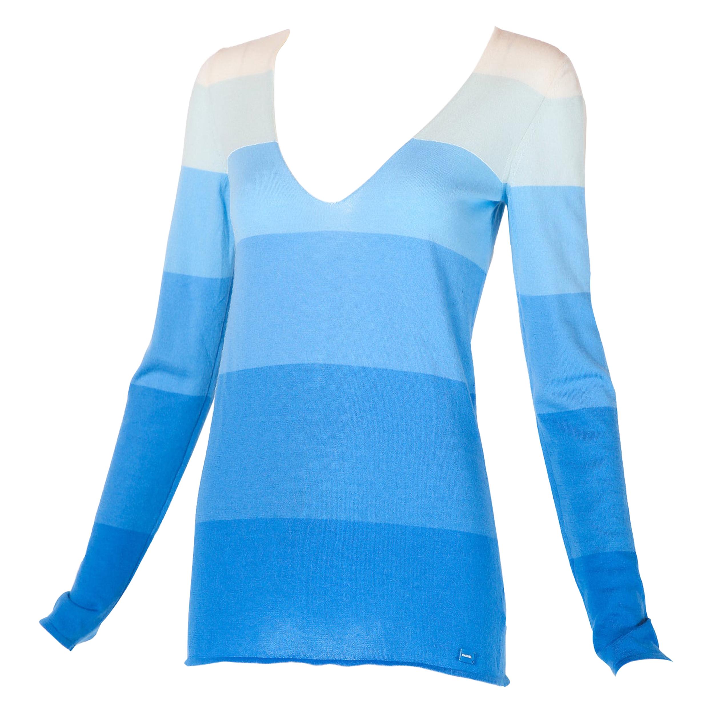 Chanel Cashmere Blue Color Blocked Sweater 2005C