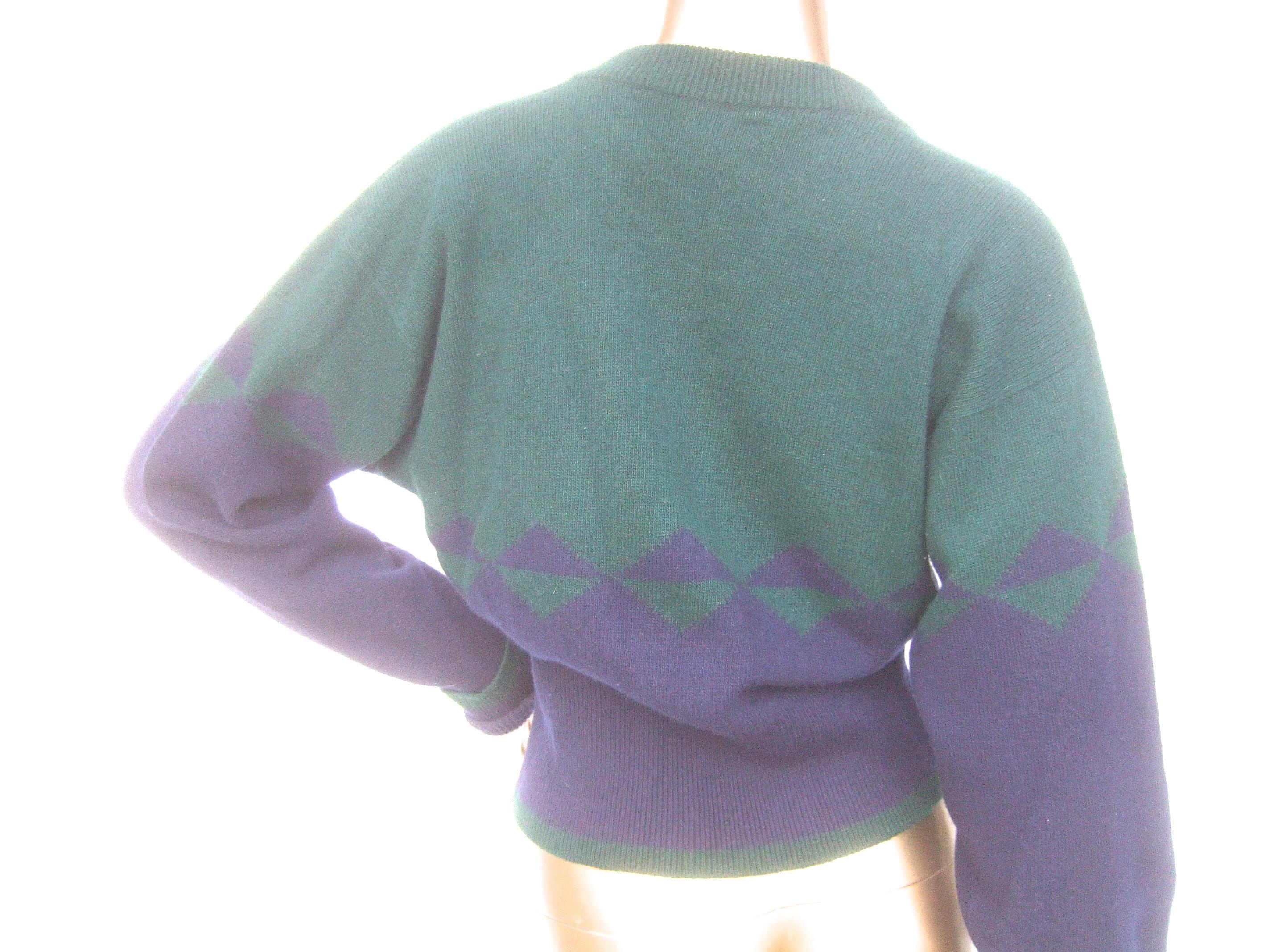 Chanel Cashmere Blue & Green Gilt Metal Logo Button Cardigan circa 1990 For Sale 6