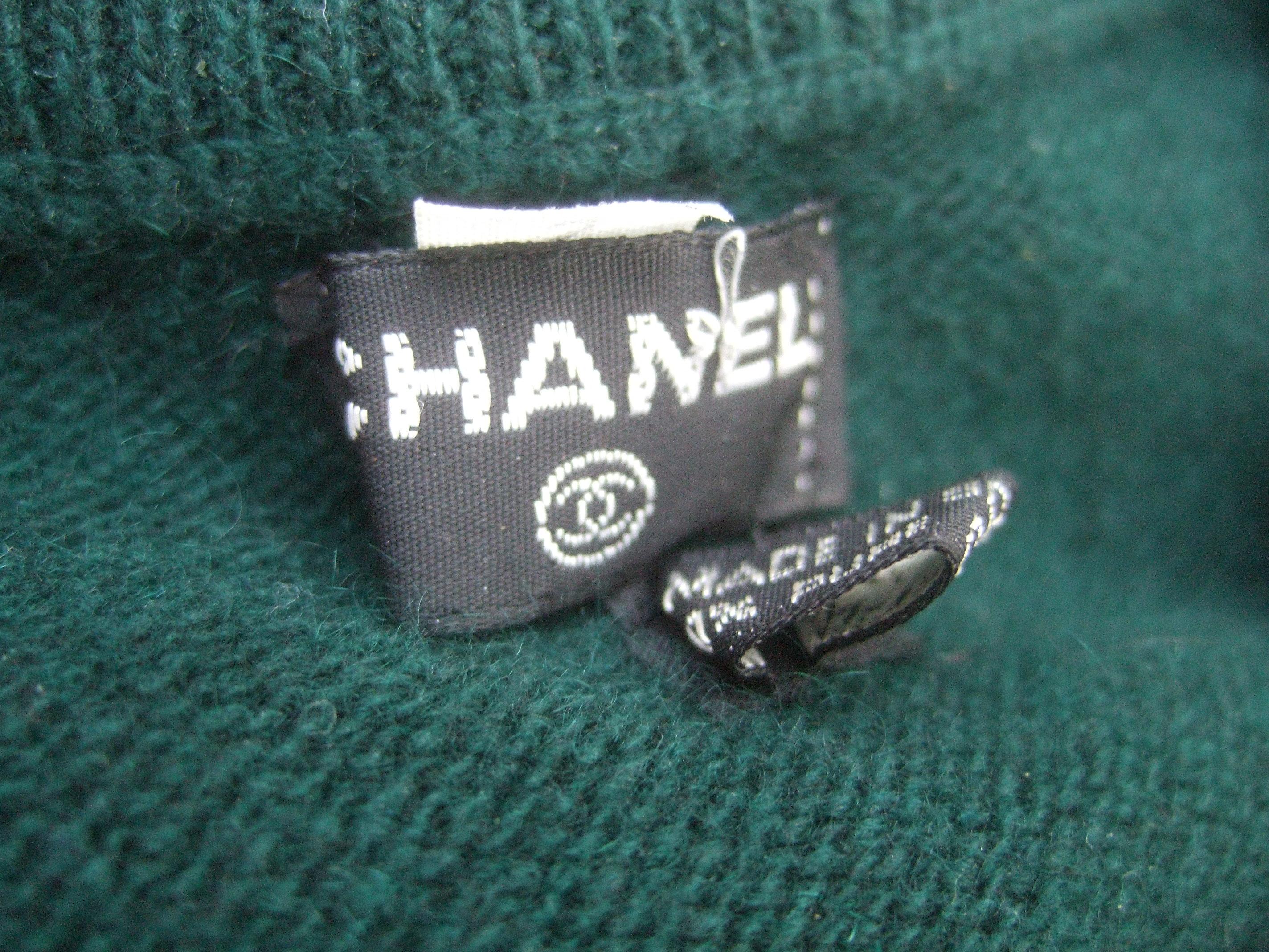 Chanel Cashmere Blue & Green Gilt Metal Logo Button Cardigan circa 1990 For Sale 7