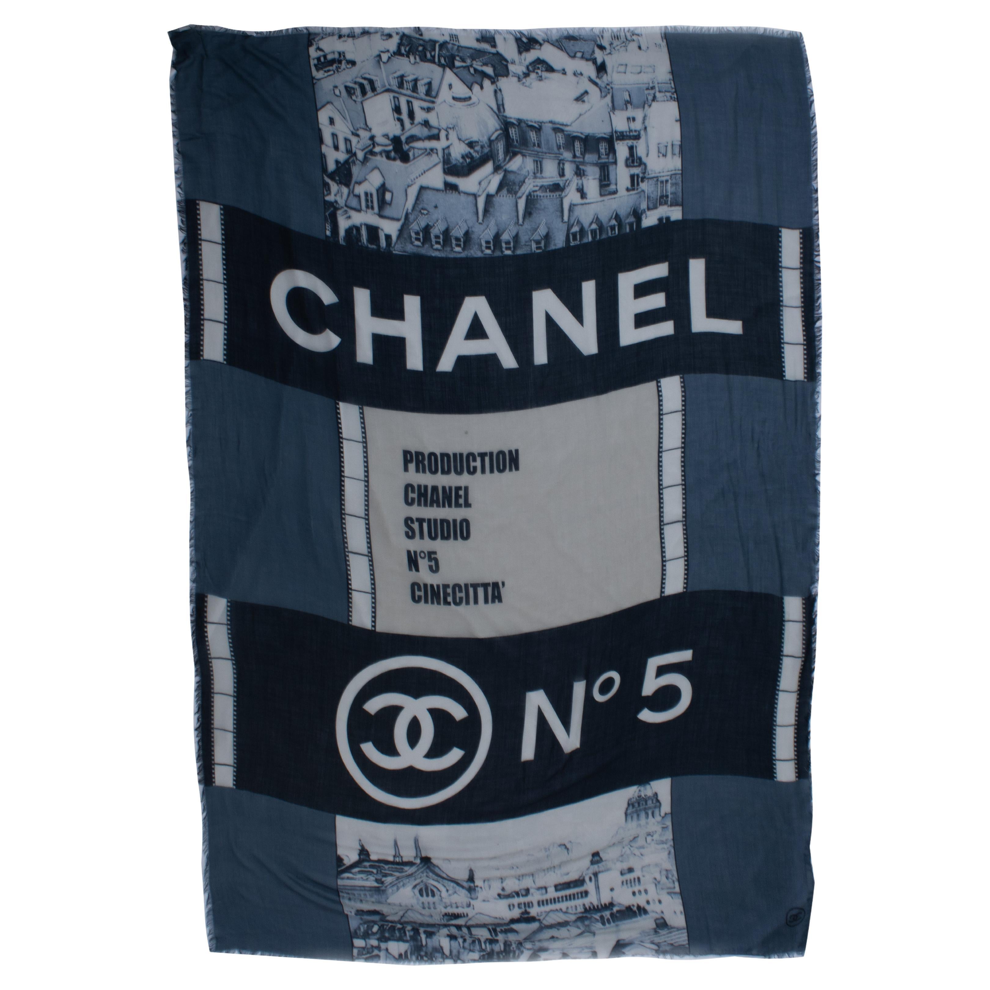 Chanel, Cashmere CC Cinema scarf in blue and white