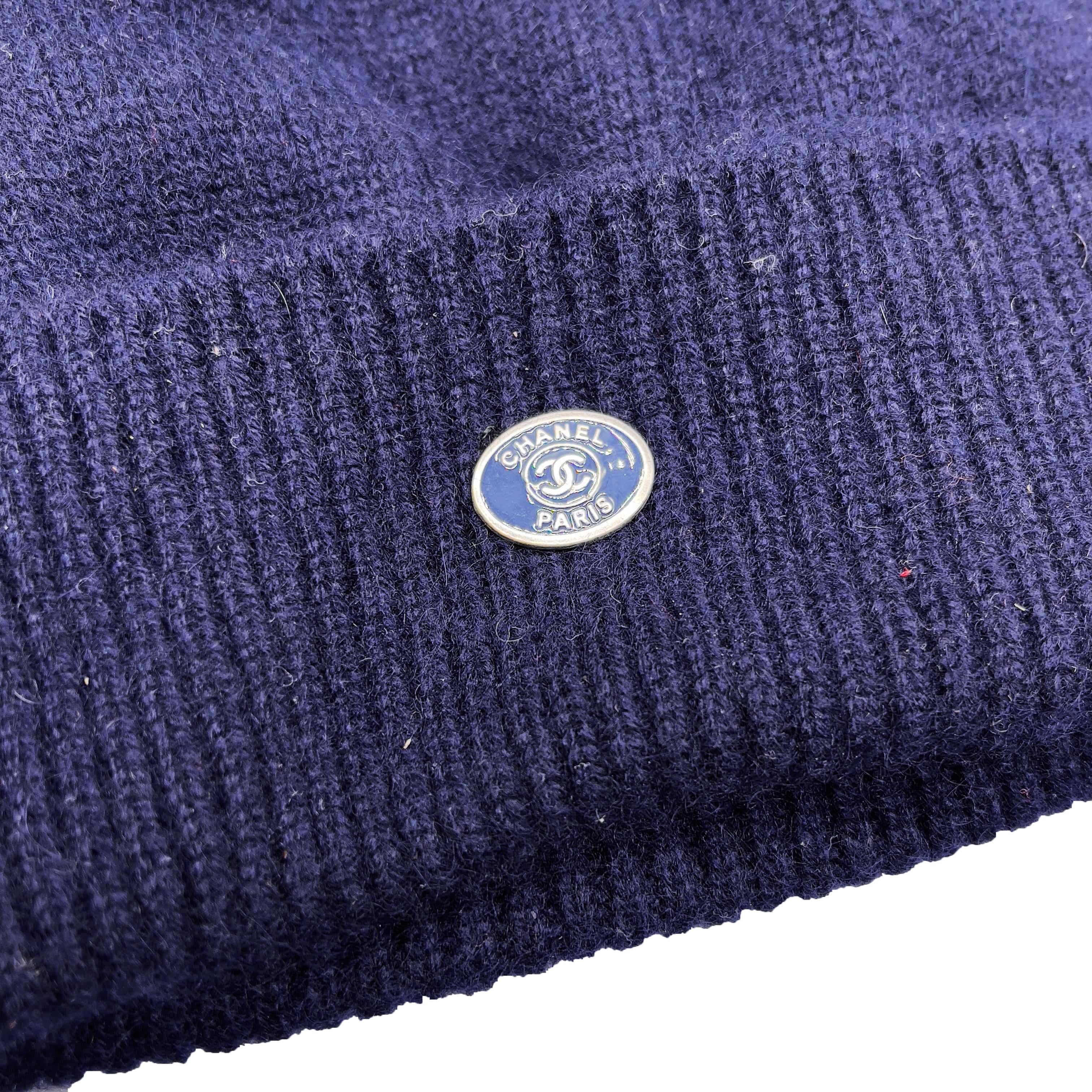 CHANEL Cashmere CC Logo Beanie Navy Blue Hat CC Logo One Size 5