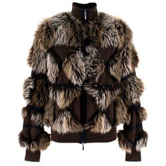 Chanel Cashmere Faux Fur Bomber Jacket FR 40