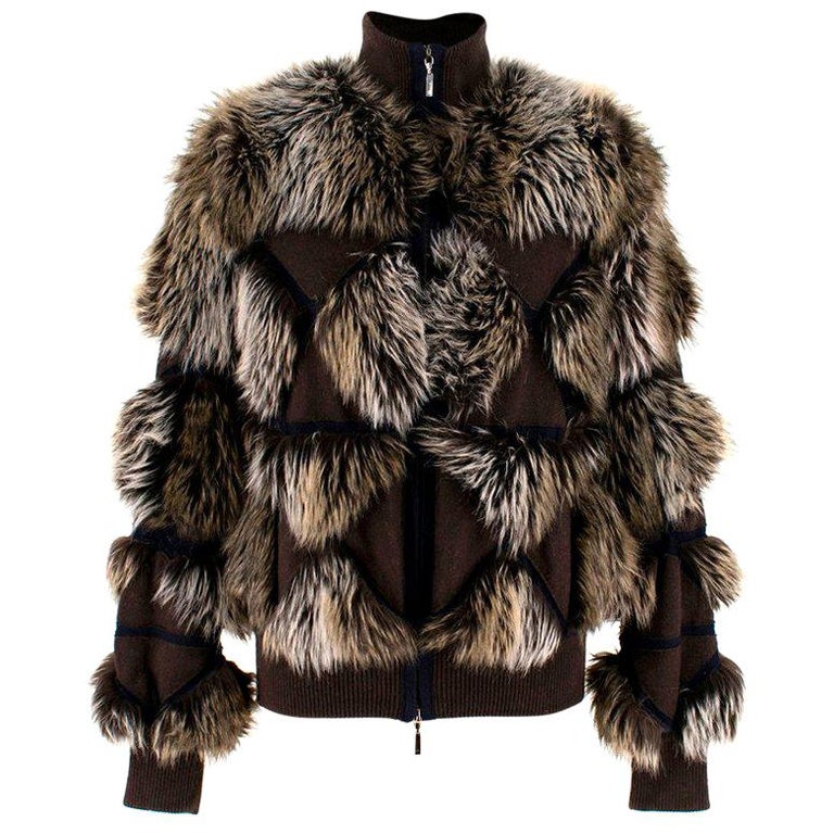 Chanel Cashmere Faux Fur Bomber Jacket FR 40 at 1stDibs