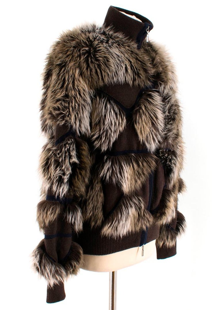 Chanel Cashmere Faux Fur Bomber Jacket US 8 For Sale at 1stDibs