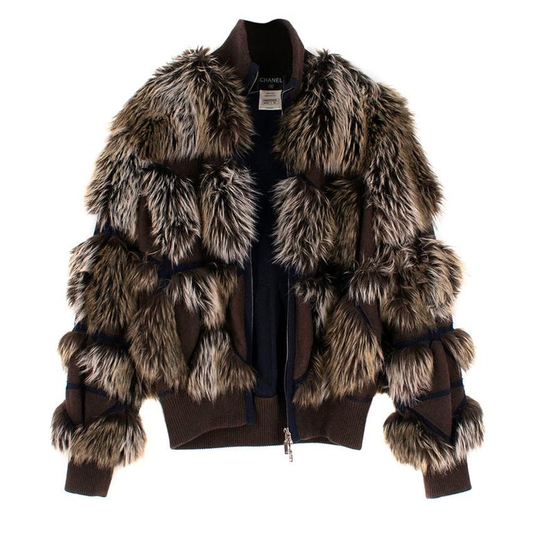Chanel Cashmere Faux Fur Bomber Jacket US 8 For Sale at 1stDibs ...