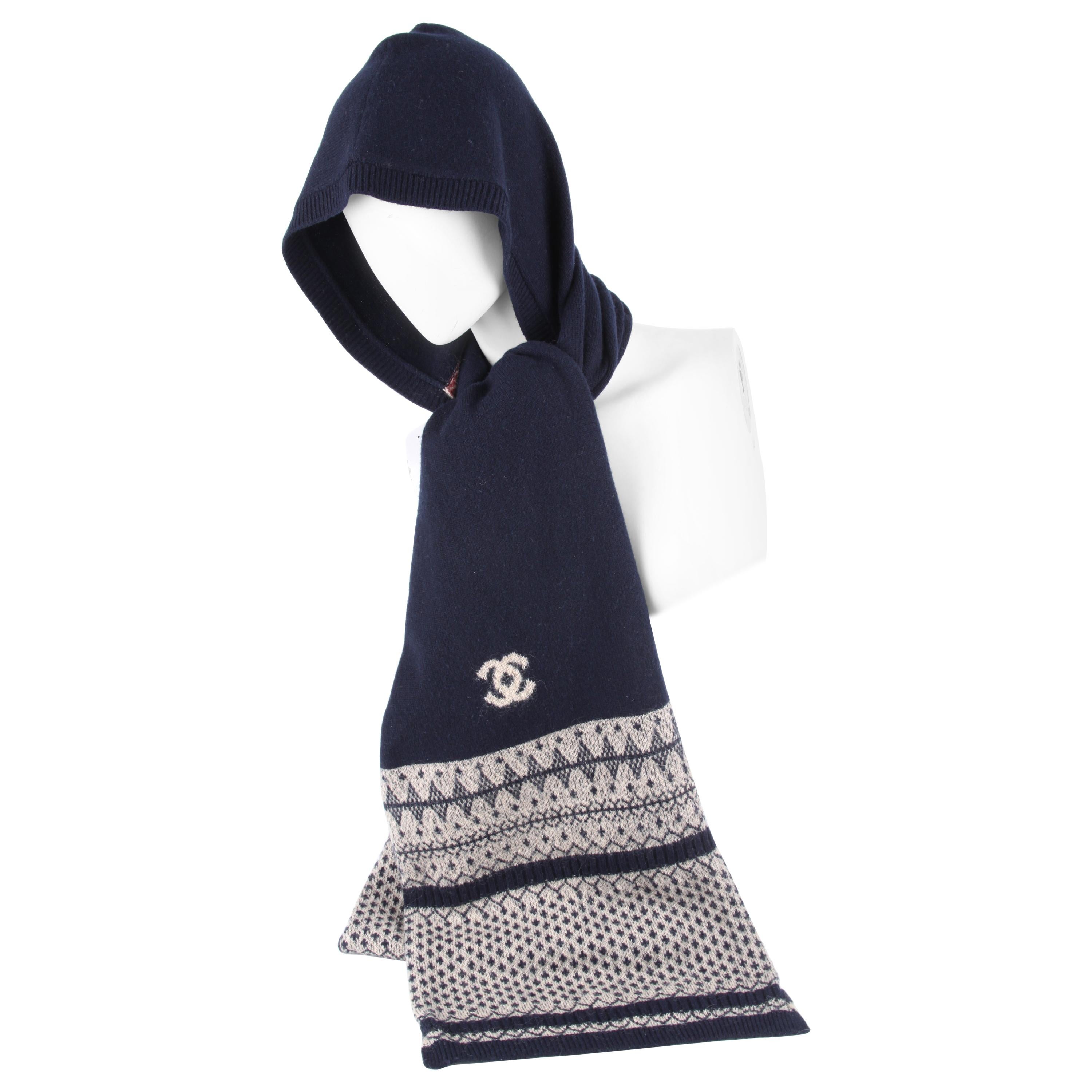 Chanel Cashmere Hooded Logo Scarf For Sale