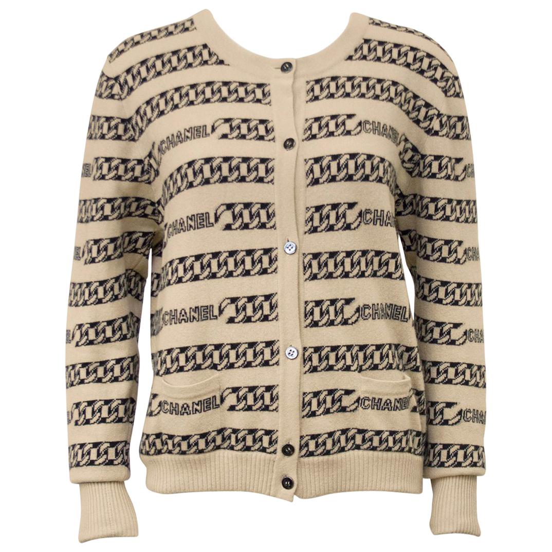 Chanel Cashmere Intarsia Chain Pattern Cardigan For Sale