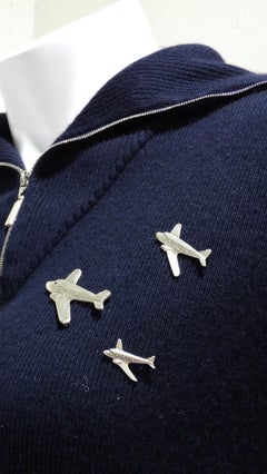 Chanel Cashmere Knit Plane Pins Navy Blue Dress