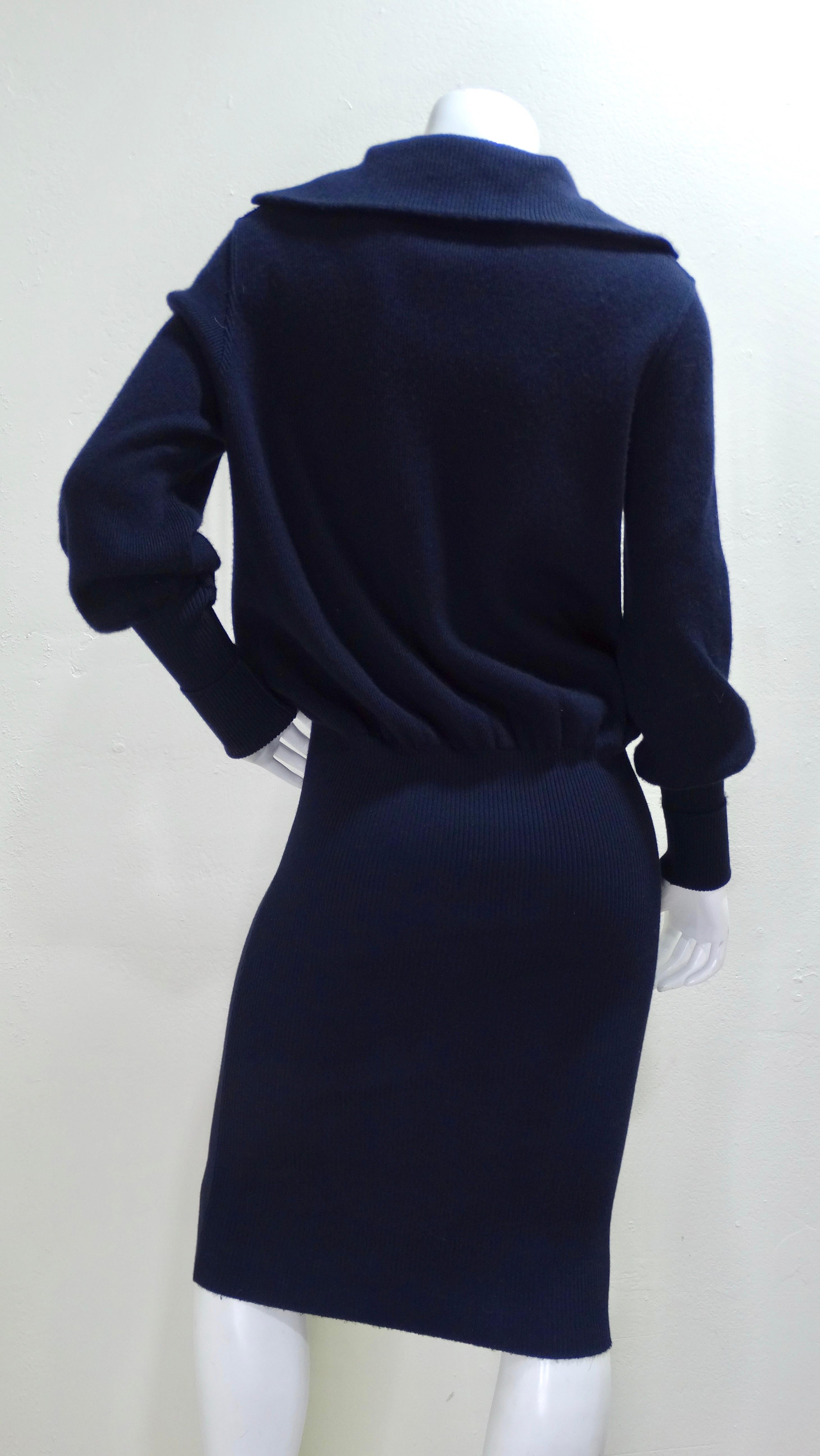 Chanel Cashmere Knit Plane Pins Navy Blue Dress In Excellent Condition For Sale In Scottsdale, AZ