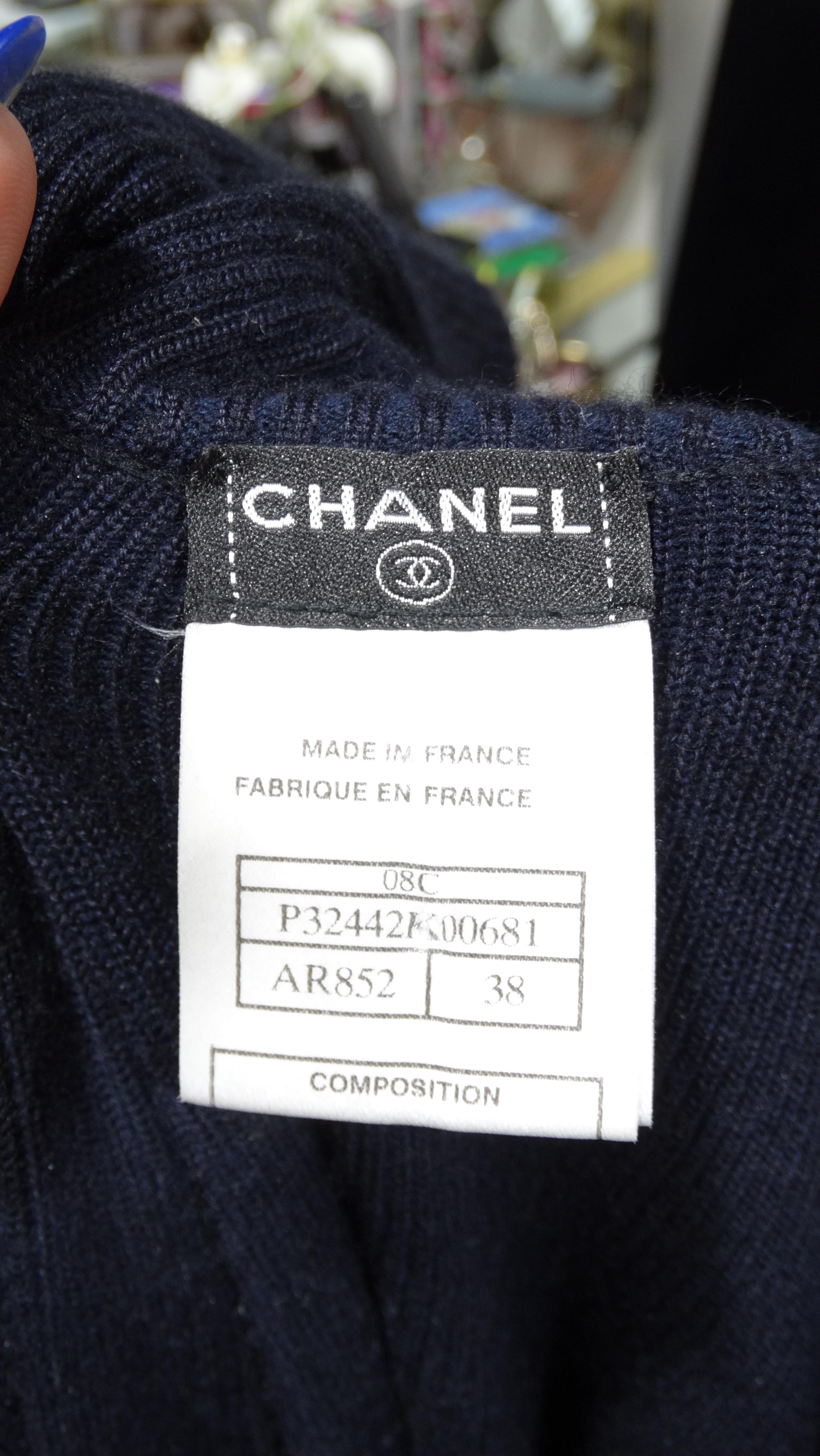 Chanel Cashmere Knit Plane Pins Navy Blue Dress For Sale 1