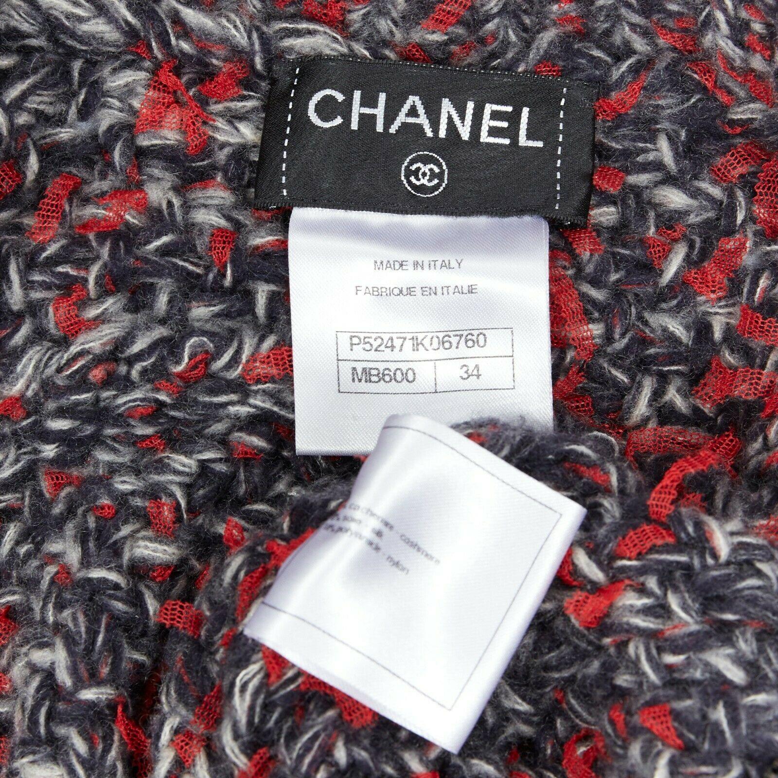 CHANEL cashmere knitted blend black red grey aline zip pullover sweater FR34 XS 5