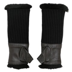 Chanel Cashmere, Leather and Fur Rabbit Mittens