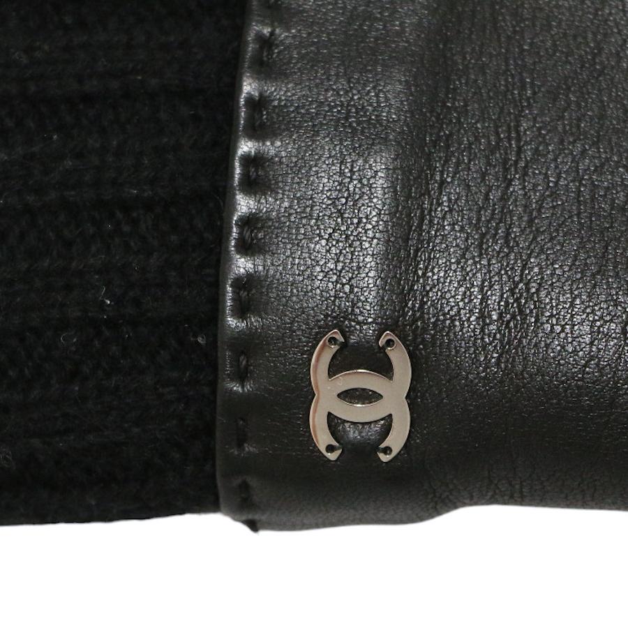Black Chanel Cashmere, Leather and Fur Rabbit Mittens For Sale
