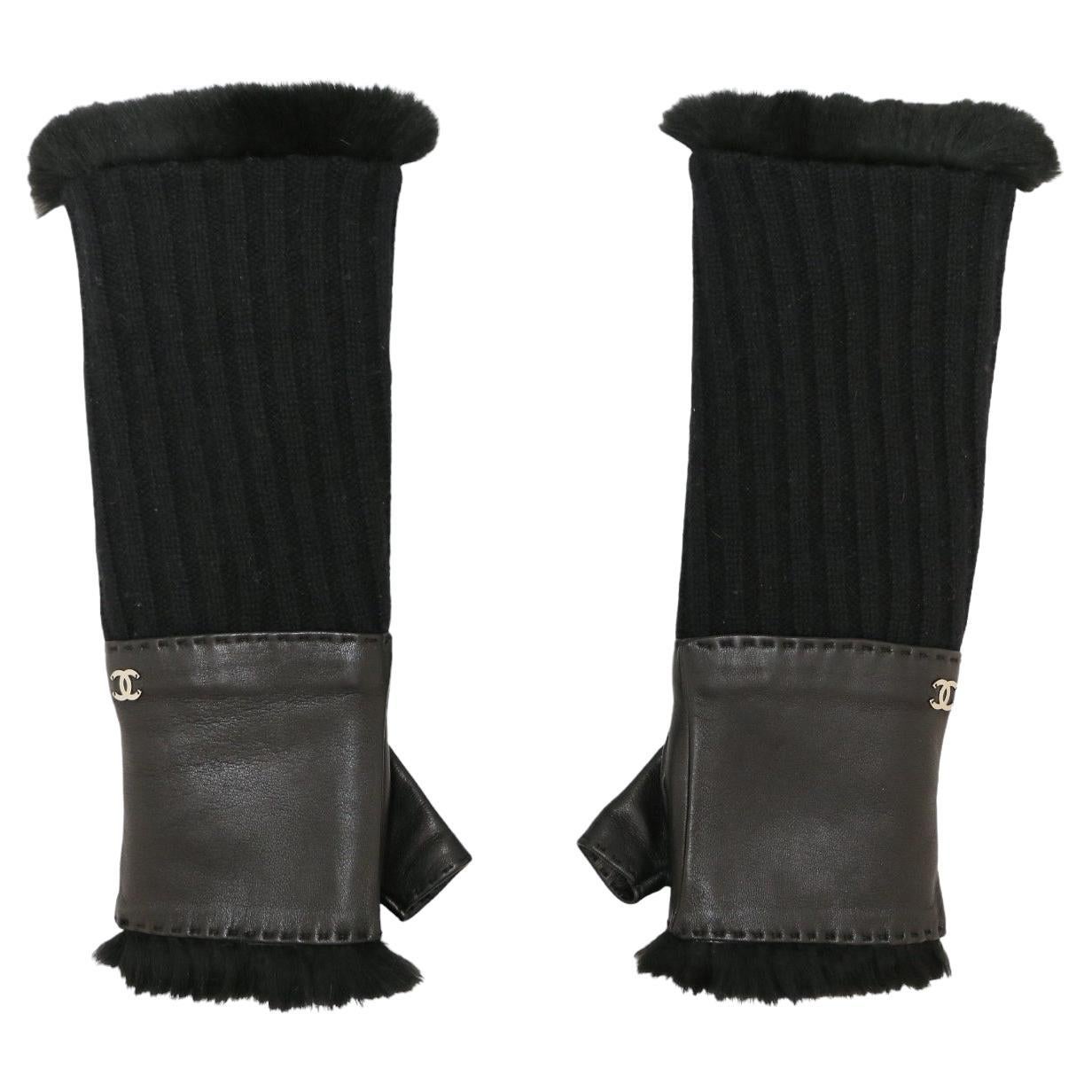 Chanel Cashmere, Leather and Fur Rabbit Mittens For Sale