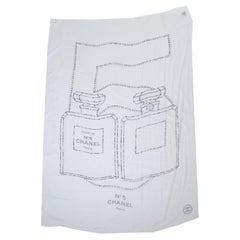 Chanel, cashmere scarf in ecru with n5 perfume print