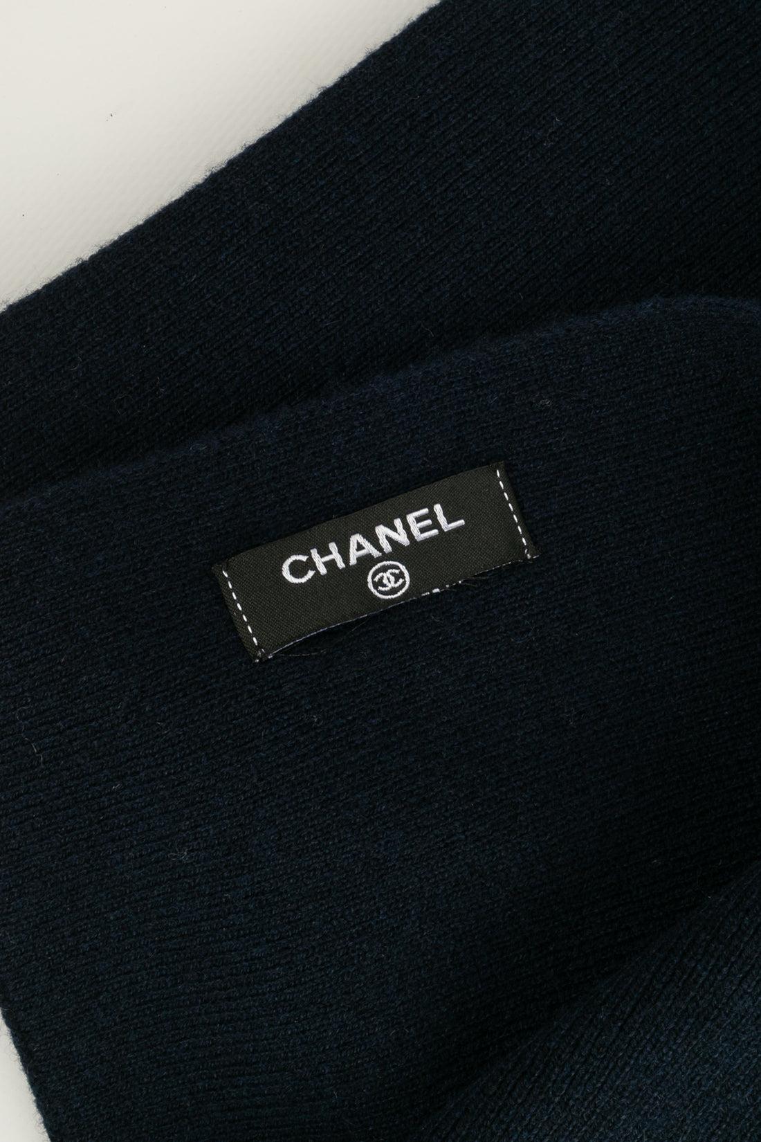Chanel Cashmere Scarf, Pair of Gloves and Blue Hat Set 4
