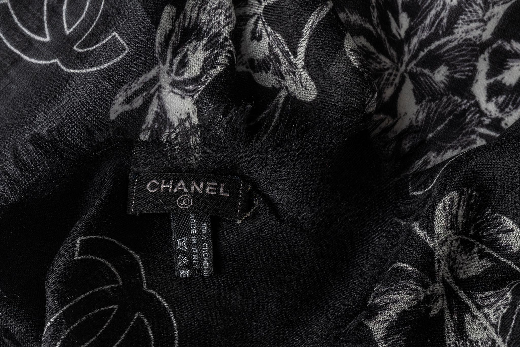 Chanel Cashmere Shawl Floral Print Black 2