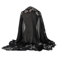 Chanel Cashmere Shawl Floral Print Black