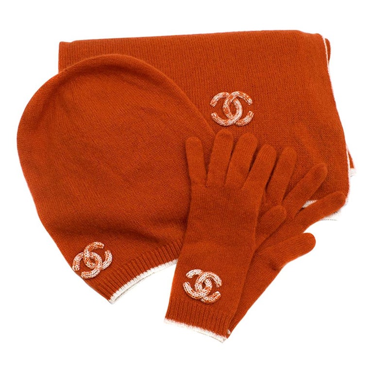Chanel Cashmere and Silk hat, scarf and gloves set at 1stDibs