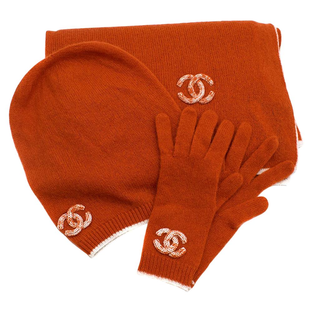 Chanel Cashmere & Silk hat, scarf and gloves set
