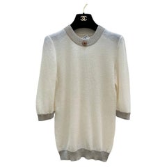 Chanel Cashmere Silk Lurex Knit Dress Tunic Ivory Cream FR 36 Italy