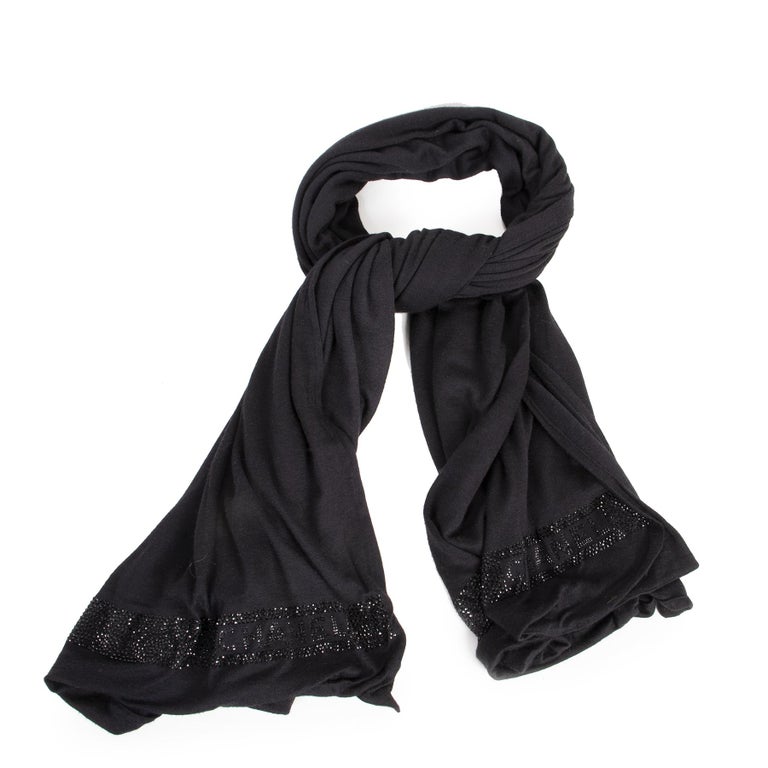 Chanel Cashmere Silk Scarf Black at 1stDibs  black chanel scarf, chanel  black scarf, chanel cashmere scarf