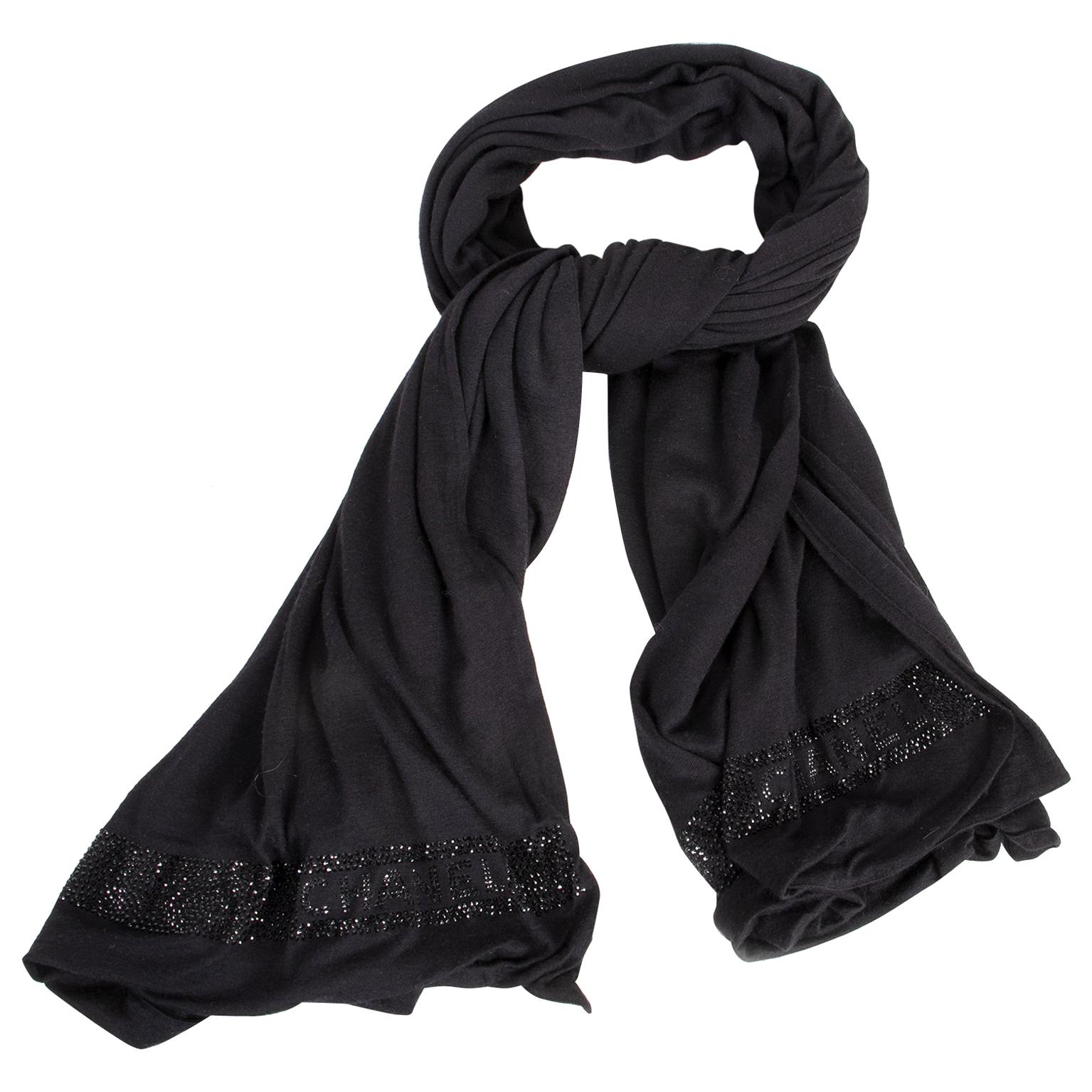 Black CHANEL scarf on Poshmark  Chanel scarf, Scarf women fashion