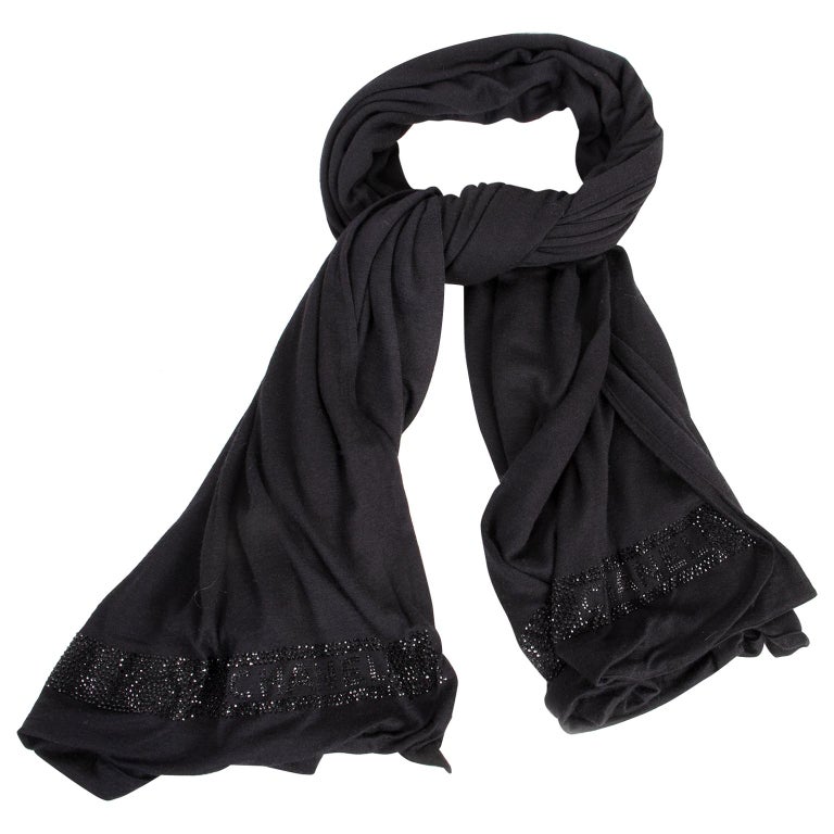 Chanel Cashmere Silk Scarf Black at 1stDibs | chanel cashmere scarf